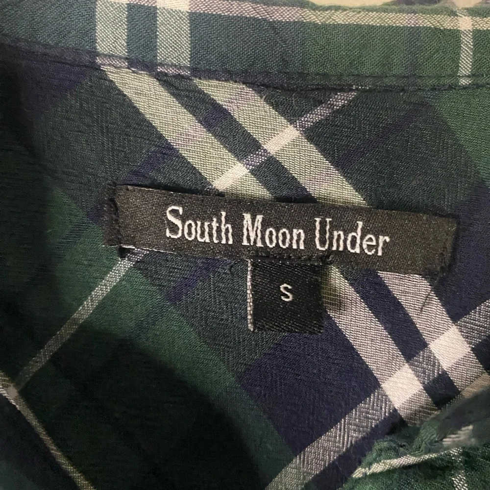 South Moon Under Green Blue Plaid Long Sleeve Button Down Western Shirt Small